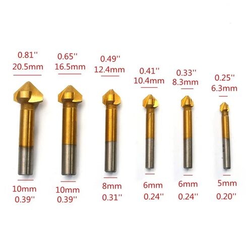 6pcs 60 Degrees Countersink HSS Drill Bit 3 Flute Chamfering Cutter End Mill Tool Round Shank Deburring Set 6.3-20.5mm in Saudi Arabia