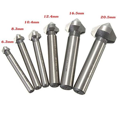 6pcs 60 Degrees Countersink HSS Drill Bit 3 Flute Chamfering Cutter End Mill Tool Round Shank Deburring Set 6.3-20.5mm in Saudi Arabia