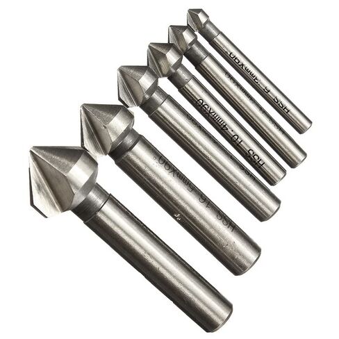 6pcs 60 Degrees Countersink HSS Drill Bit 3 Flute Chamfering Cutter End Mill Tool Round Shank Deburring Set 6.3-20.5mm in Saudi Arabia