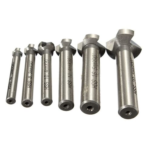 6pcs 60 Degrees Countersink HSS Drill Bit 3 Flute Chamfering Cutter End Mill Tool Round Shank Deburring Set 6.3-20.5mm in Saudi Arabia