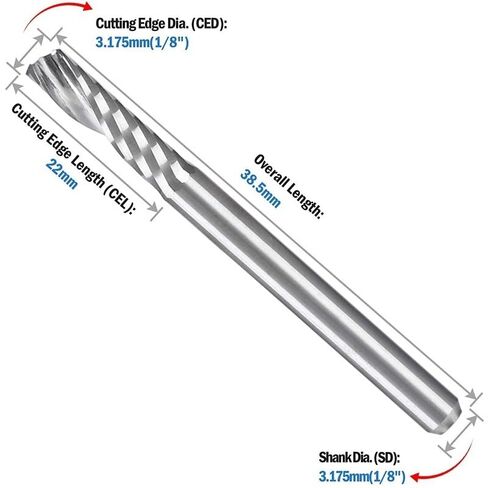 10pcs O Flute Aluminium Router Bits 1/8 Inch Shank Spiral Up Cut Bit Single End Mill Set Solid Tungsten Carbide CNC Engraving Milling Cutter in Saudi Arabia