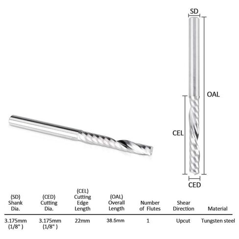 10pcs O Flute Aluminium Router Bits 1/8 Inch Shank Spiral Up Cut Bit Single End Mill Set Solid Tungsten Carbide CNC Engraving Milling Cutter in Saudi Arabia