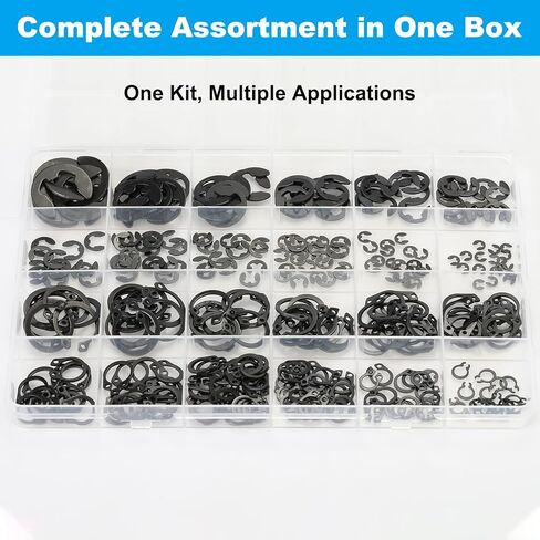 مجموعة متنوعة من 324 قطعة من المشابك C وE، 24 مقاسًا لمشبك C 5 مم - 16 مم ومشبك E 2 مم - 12 مم، حلقات تثبيت خارجية من الفولاذ الكربوني الأسود تحتفظ بحلقات للأعمدة والمحامل والآلات وإصلاح السيارات in Kuwait