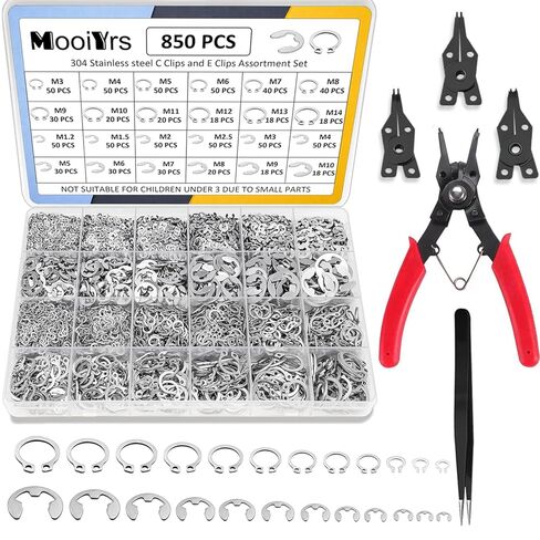 850Pcs C clip External Retaining Rings Snap Rings Assortment(M3-M14) and E clip Assortment Set(M1.2-M10),5Pcs Snap Ring Plier,Tweezer,24 Sizes 304 Stainless Steel Circlip Retaining Clip in Saudi Arabia