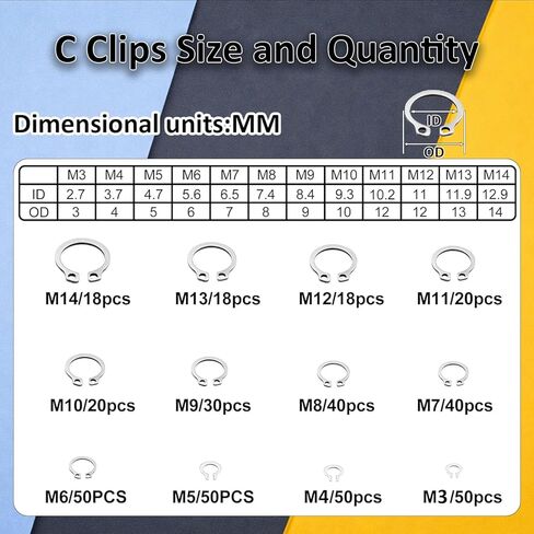 850Pcs C clip External Retaining Rings Snap Rings Assortment(M3-M14) and E clip Assortment Set(M1.2-M10),5Pcs Snap Ring Plier,Tweezer,24 Sizes 304 Stainless Steel Circlip Retaining Clip in Saudi Arabia