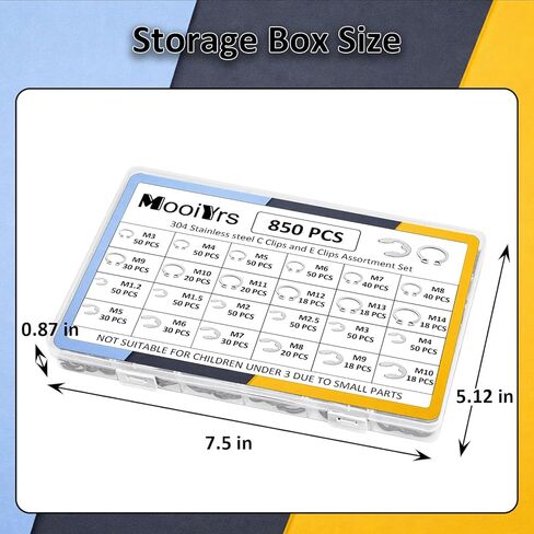 850Pcs C clip External Retaining Rings Snap Rings Assortment(M3-M14) and E clip Assortment Set(M1.2-M10),5Pcs Snap Ring Plier,Tweezer,24 Sizes 304 Stainless Steel Circlip Retaining Clip in Saudi Arabia