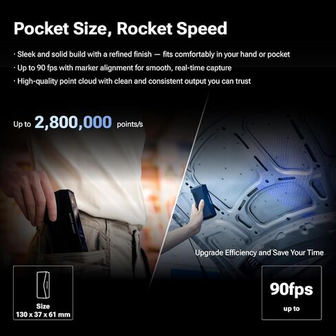 ماسح ضوئي ليزر ثلاثي الأبعاد من EINSTAR Rockit، ليزر أزرق 19+19 خطًا متقاطعًا، ليزر أزرق 7 خطوط متوازية، دعم مسح ليزر ثلاثي الأبعاد بدون علامات وضوء الأشعة تحت الحمراء VCSEL in Kuwait