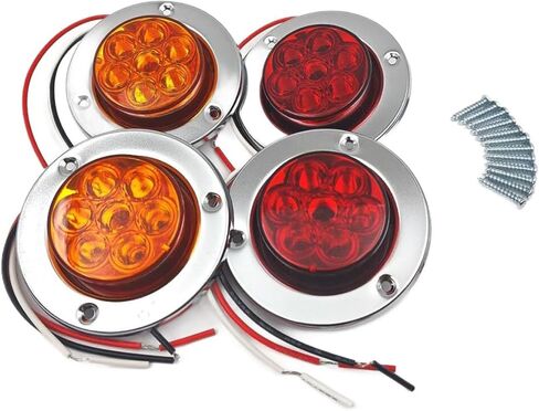 مصابيح LED للمقطورة مقاس 2 بوصة من AaSol، 2 بوصة مستديرة قطعتان باللون الأحمر قطعتان باللون الكهرماني - مقاومة للماء، غاطسة، مصابيح جانبية فائقة السطوع للمقطورات والشاحنات والقوارب والمركبات الترفيهية - سهلة التركيب in Kuwait