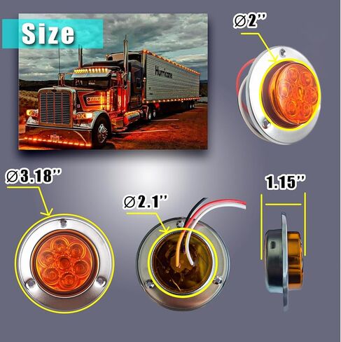 مصابيح LED للمقطورة مقاس 2 بوصة من AaSol، 2 بوصة مستديرة قطعتان باللون الأحمر قطعتان باللون الكهرماني - مقاومة للماء، غاطسة، مصابيح جانبية فائقة السطوع للمقطورات والشاحنات والقوارب والمركبات الترفيهية - سهلة التركيب in Kuwait