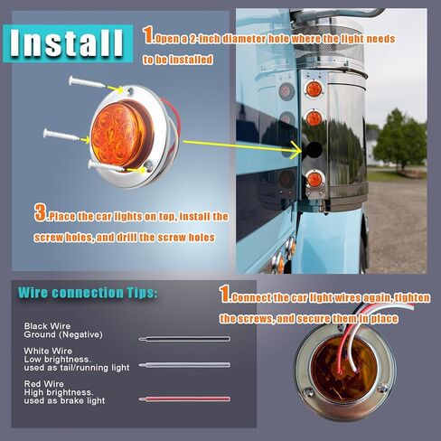 مصابيح LED للمقطورة مقاس 2 بوصة من AaSol، 2 بوصة مستديرة قطعتان باللون الأحمر قطعتان باللون الكهرماني - مقاومة للماء، غاطسة، مصابيح جانبية فائقة السطوع للمقطورات والشاحنات والقوارب والمركبات الترفيهية - سهلة التركيب in Kuwait