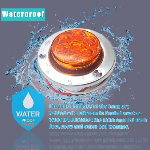 مصابيح LED للمقطورة مقاس 2 بوصة من AaSol، 2 بوصة مستديرة قطعتان باللون الأحمر قطعتان باللون الكهرماني - مقاومة للماء، غاطسة، مصابيح جانبية فائقة السطوع للمقطورات والشاحنات والقوارب والمركبات الترفيهية - سهلة التركيب in Kuwait