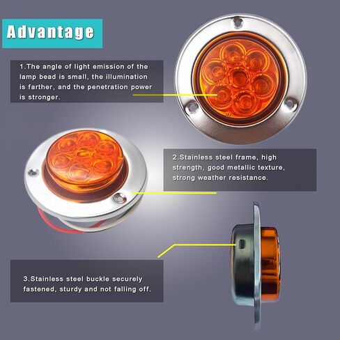 مصابيح LED للمقطورة مقاس 2 بوصة من AaSol، 2 بوصة مستديرة قطعتان باللون الأحمر قطعتان باللون الكهرماني - مقاومة للماء، غاطسة، مصابيح جانبية فائقة السطوع للمقطورات والشاحنات والقوارب والمركبات الترفيهية - سهلة التركيب in Kuwait