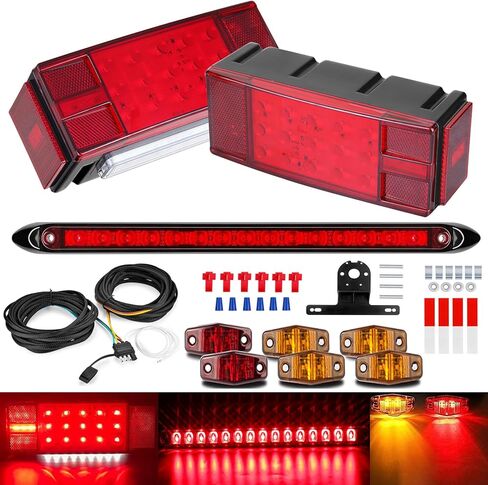 LIMICAR LED Submersible Boat Trailer Light Kit with 25 FT Wiring Harness, Stop Brake Turn Tail Lights, Amber Red Marker Lights and 13.7 Inch Third Brake Light Bar for Truck RV Utility Trailer in Saudi Arabia