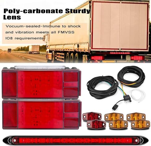 LIMICAR LED Submersible Boat Trailer Light Kit with 25 FT Wiring Harness, Stop Brake Turn Tail Lights, Amber Red Marker Lights and 13.7 Inch Third Brake Light Bar for Truck RV Utility Trailer in Saudi Arabia