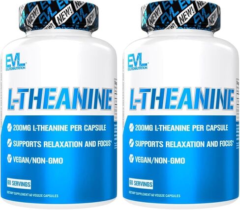 Evlution L Theanine 200mg Capsules for Focus and Relaxation Nutrition L-theanine 200mg Nootropic Supplement for Attention Energy and Focus - Daytime Mood Support and Nootropic Focus Supplement in Kuwait