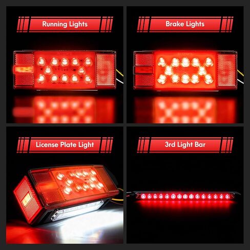 مجموعة إضاءة المقطورة LED، مصابيح مقطورة قارب مقاومة للماء IP68 غاطسة، لوحة ترخيص فائقة السطوع لإيقاف الفرامل، 4 مصابيح كهرمان + 2 مصابيح حمراء، شريط LED، حزام أسلاك بطول 25 قدمًا، أقل من 80 بوصة in Kuwait