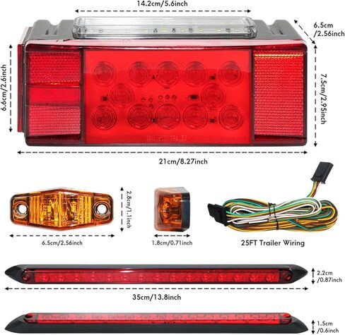 مجموعة إضاءة المقطورة LED، مصابيح مقطورة قارب مقاومة للماء IP68 غاطسة، لوحة ترخيص فائقة السطوع لإيقاف الفرامل، 4 مصابيح كهرمان + 2 مصابيح حمراء، شريط LED، حزام أسلاك بطول 25 قدمًا، أقل من 80 بوصة in Kuwait