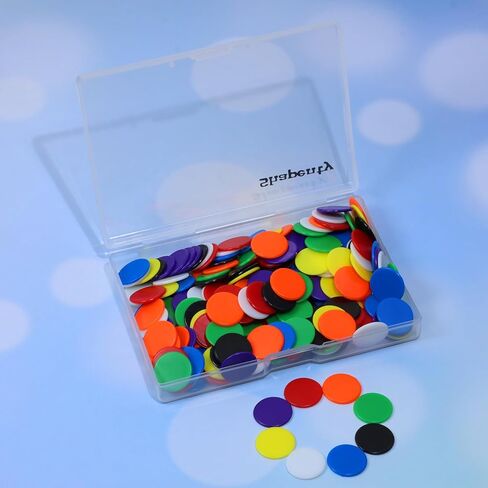 Shapenty 8 Colors 0.6Inch/15mm Small Plastic Learning Counters Chip Disks Counting Discs Markers for Math Practice and Poker Chips Game Tokens with Storage Box, 25PCS/Color, 200PCS in Saudi Arabia