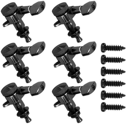6 عبوات من موالفات قفل الجيتار السوداء - رؤوس آلة محكمة الغلق للقيثارات الكهربائية والصوتية، مفاتيح ضبط دقيقة مع براغي (6R) in Kuwait
