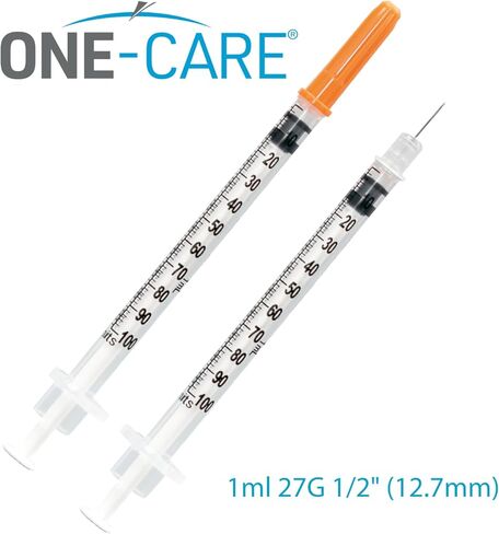 ONE-CARE Syringes 1ml/cc, 27G x 1/2"(12.7mm), Orange Cap, 100/bx in Kuwait