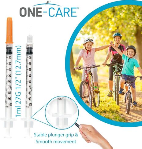 ONE-CARE Syringes 1ml/cc, 27G x 1/2"(12.7mm), Orange Cap, 100/bx in Kuwait
