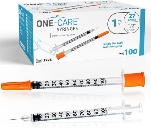ONE-CARE Syringes 1ml/cc, 27G x 1/2"(12.7mm), Orange Cap, 100/bx in Kuwait