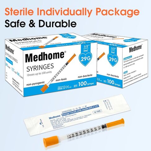 1ml 29G 1/2 Inch Syringe, Lab Syringes Individually Wrapped, Pack of 100 in Kuwait