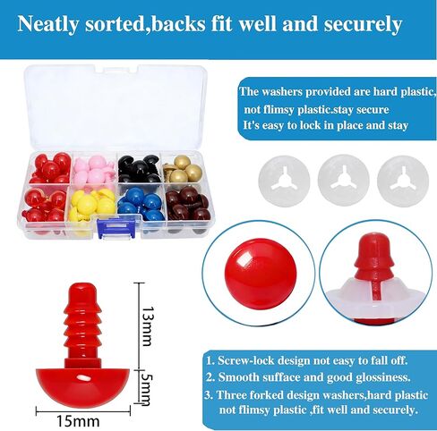 BESTCYC 1Box(112pcs) 10mm Plastic Safety Eyes, 8Colors Threaded Locked Design Craft Eyes with Washers for DIY Making and Repair Making of Amigurumi Stuffed Animal,Doll,Toy, Crochet, Supplies in Kuwait