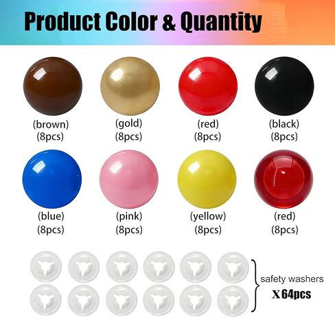 BESTCYC 1Box(112pcs) 10mm Plastic Safety Eyes, 8Colors Threaded Locked Design Craft Eyes with Washers for DIY Making and Repair Making of Amigurumi Stuffed Animal,Doll,Toy, Crochet, Supplies in Kuwait