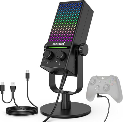 ميكروفون ألعاب ZealSound لأجهزة Xbox، وأجهزة الكمبيوتر الشخصية وأجهزة Mac، وميكروفون دفق لإلغاء الضوضاء مع كتم صوت بنقرة واحدة، وإضاءة RGB، ومراقبة، والتحكم في الكسب، وميكروفون مكثف لأجهزة iPhone، والكمبيوتر، والبودكاست، واللاعب، واليوتيوب in Saudi Arabia
