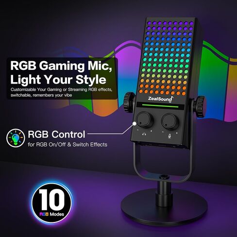 ميكروفون ألعاب ZealSound لأجهزة Xbox، وأجهزة الكمبيوتر الشخصية وأجهزة Mac، وميكروفون دفق لإلغاء الضوضاء مع كتم صوت بنقرة واحدة، وإضاءة RGB، ومراقبة، والتحكم في الكسب، وميكروفون مكثف لأجهزة iPhone، والكمبيوتر، والبودكاست، واللاعب، واليوتيوب in Saudi Arabia