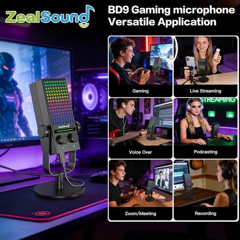 ميكروفون ألعاب ZealSound لأجهزة Xbox، وأجهزة الكمبيوتر الشخصية وأجهزة Mac، وميكروفون دفق لإلغاء الضوضاء مع كتم صوت بنقرة واحدة، وإضاءة RGB، ومراقبة، والتحكم في الكسب، وميكروفون مكثف لأجهزة iPhone، والكمبيوتر، والبودكاست، واللاعب، واليوتيوب in Saudi Arabia