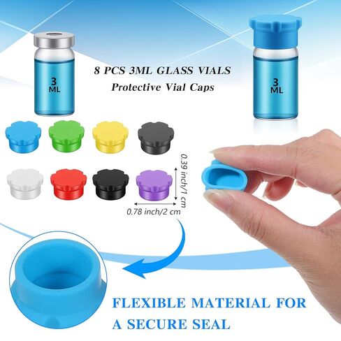8 Pcs Glass Vials Protective Cap 3ml Reusable Silicone Vial Caps Covers Leak-Proof 8 Colors Easy to Clean Vial Caps Fit Bottles Storage Boxes Easy Organization Classification in Saudi Arabia