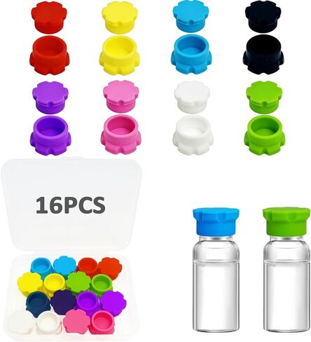 أغطية واقية من السيليكون من رونيافل 16 عبوة سعة 3 مل - 8 ألوان متنوعة، أغطية أغطية مقاومة للتسرب ومقاومة للغبار لقوارير الحقن وقوارير الببتيد، قابلة لإعادة الاستخدام وسهلة التنظيف in Kuwait