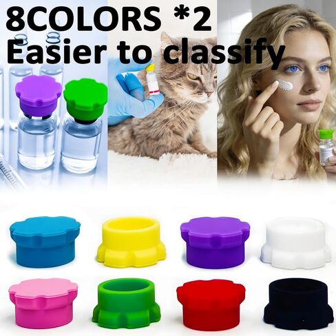 أغطية واقية من السيليكون من رونيافل 16 عبوة سعة 3 مل - 8 ألوان متنوعة، أغطية أغطية مقاومة للتسرب ومقاومة للغبار لقوارير الحقن وقوارير الببتيد، قابلة لإعادة الاستخدام وسهلة التنظيف in Kuwait