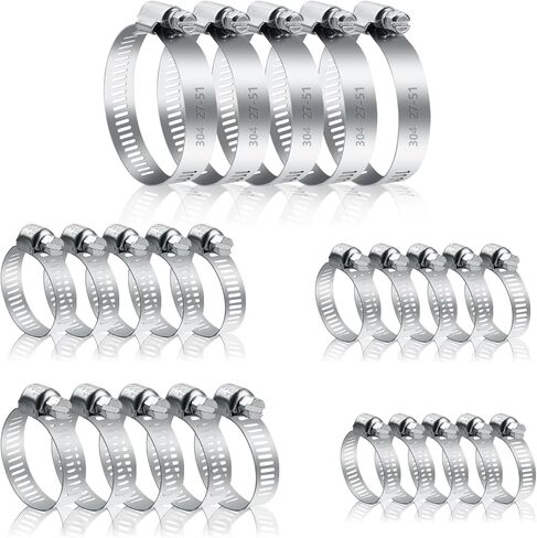 25 Pcs Adjustable Stainless Steel Hose Clamps Assortment, 1/4-2 in (6-51mm) Metal Pipe Clampss, Heavy Duty Automotive Worm Gear Hose Clamps for Plumbing Garden Home Washing Machine, etc in Saudi Arabia