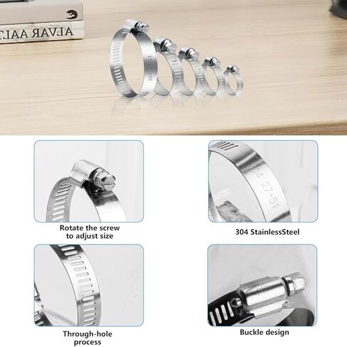 25 Pcs Adjustable Stainless Steel Hose Clamps Assortment, 1/4-2 in (6-51mm) Metal Pipe Clampss, Heavy Duty Automotive Worm Gear Hose Clamps for Plumbing Garden Home Washing Machine, etc in Saudi Arabia