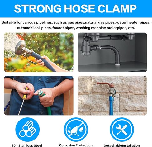 25 Pcs Adjustable Stainless Steel Hose Clamps Assortment, 1/4-2 in (6-51mm) Metal Pipe Clampss, Heavy Duty Automotive Worm Gear Hose Clamps for Plumbing Garden Home Washing Machine, etc in Saudi Arabia