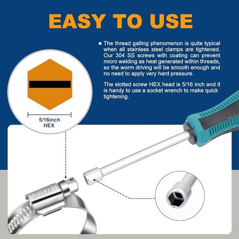 Non-Slip Hose Clamp Assortment 20 PCS (5/16 to 1-1/4 inch), Soft Hose Protection Design, Heavy Duty Worm Gear Clamps Stainless Steel 304 in Kuwait