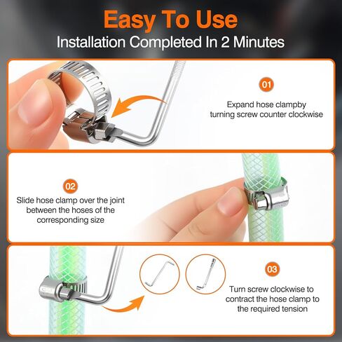 KELIN 202PCS 304 Stainless Steel Hose Clamp Kit, 8 Sizes from 1/4" to 2" (6-51mm) Adjustable Worm Gear Clamps with Socket Wrench & Screwdriver, Automotive Fuel Line Water Pipe Clamps Assortment Set in Kuwait