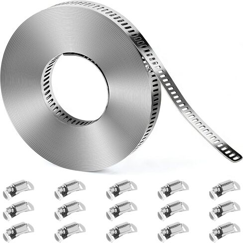 304 مشابك خرطوم من الفولاذ المقاوم للصدأ، مجموعة DIY بطول 26 قدمًا، حزام مشابك معدنية قابل للتعديل + 15 مشبك، مشابك خرطوم تروس دودة كبيرة، مشبك شريط لولبي لمشبك الأنابيب للسيارات، القناة، خط الوقود in Kuwait