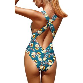 Upopby Women's Sexy High Cut One Piece Swimsuit for Women Cheeky Bathing Suits Deep V Neck Crisscross Backless Swimwear