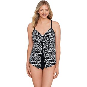 Penbrooke Shape Solver Women's Batik Charm Knotted Flyaway Fauxkini Soft Cup One Piece Swimsuit