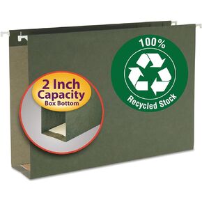 Smead 100% Recycled Box Bottom Hanging File Folder, 2" Expansion, Legal Size, Standard Green, 25 per Box (65095)