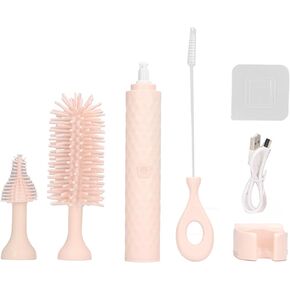 Garosa Electric Baby Bottle Brush Electric Cleaning Brush Set 2 Speeds Rotating Silicone Bristles Bottle Brush Pacifier Brush Straw Brush (Pink)