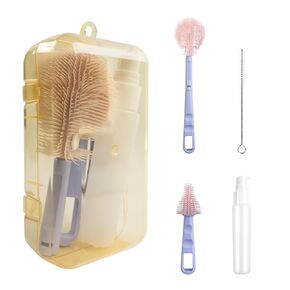 Baby Bottle Brush,5 in 1 Bottle Cleaner Brush Travel Kit with Extendable Silicone Bottle Brush,Nipple Brush,Straw Brush,Soap Dispenser & Organizer Case (Purple)