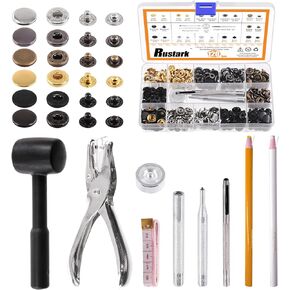 Rustark 60 Sets 12.5mm 6 Colors Leather Snap Fasteners Kit with Hammer 9Pcs Setting Tools, Metal Snap Button Press Stud Clothing Snap Assortment Kit for Leather, Clothes, Jackets, Jeans, DIY Craft