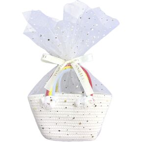 Small Woven Basket with Gift Tulle Netting and Ribbon,Empty Decorative Gift Chest Box, Baby Gift Basket for Nursery, Small Rainbow Handbag for Girls,Cotton Rope Room Shelf Storage Basket in Kuwait