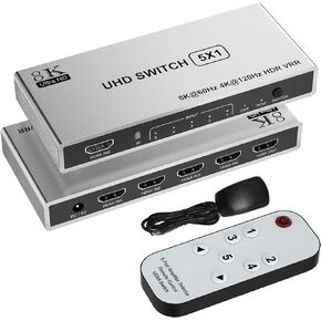 HDMI Switch 4K@120Hz 8K@60Hz, 8K HDMI Splitter 4 in 1 Out, 4 Ports 8K HDMI 2.1 Switch with IR Remote Support 48Gbps PS5/4/3 Xbox Series X HDR10+ Dol by Vision Atmos HDCP 2.3 CEC