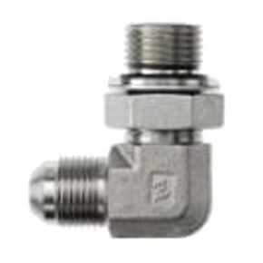 7202-06-06-NWO-FG Forged Steel 90 Degree Elbow Conversion Adapter Fitting, 9/16"-18 Male JIC x 3/8-19 Male BSPP Swivel Adjustable